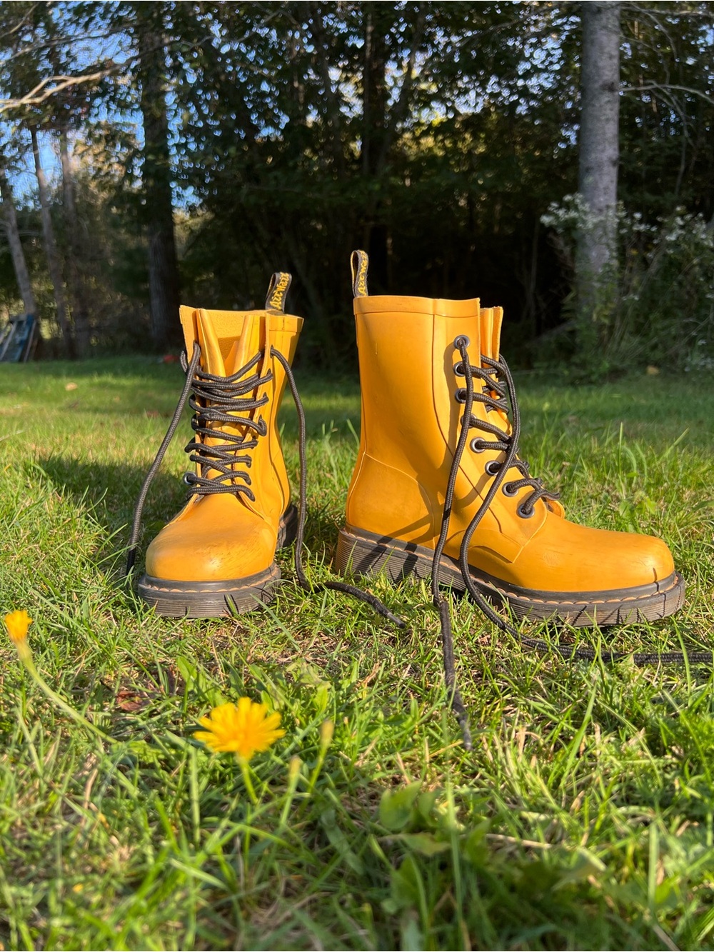Dr. Martens Drench 8-Eye Rubber Boots. Yellow with Chunky Sole
